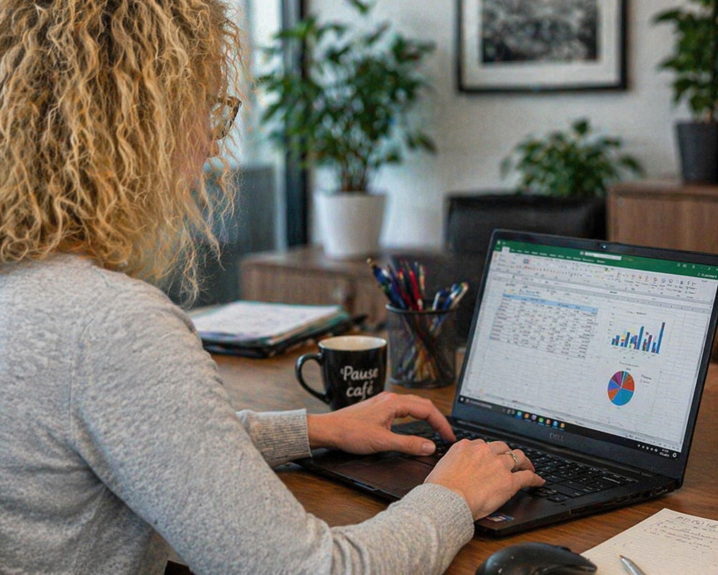 Christelle Piguel travaillant sur un tableau de bord Excel